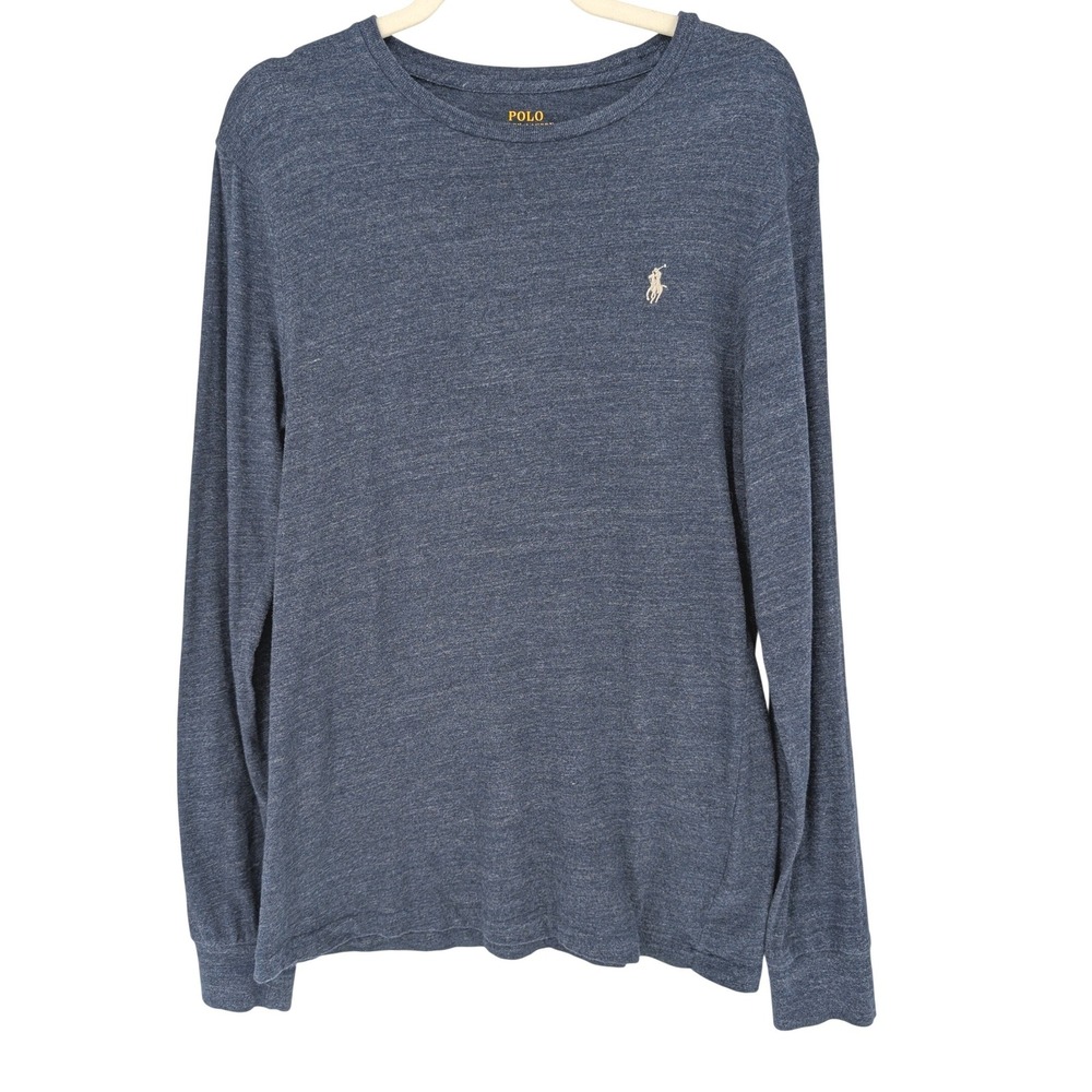 Polo Ralph Lauren Long Sleeve T-Shirt Mens M Blue Custom Fit Heathered Cotton
